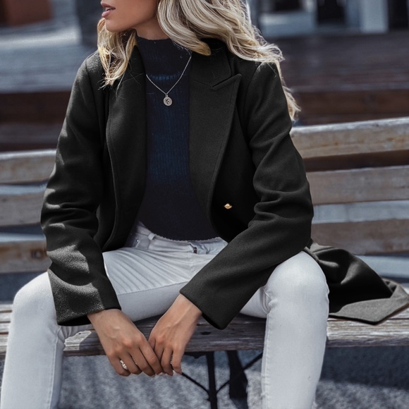 Classic Green button double breast pea coat Jacket - Picture 6 of 7